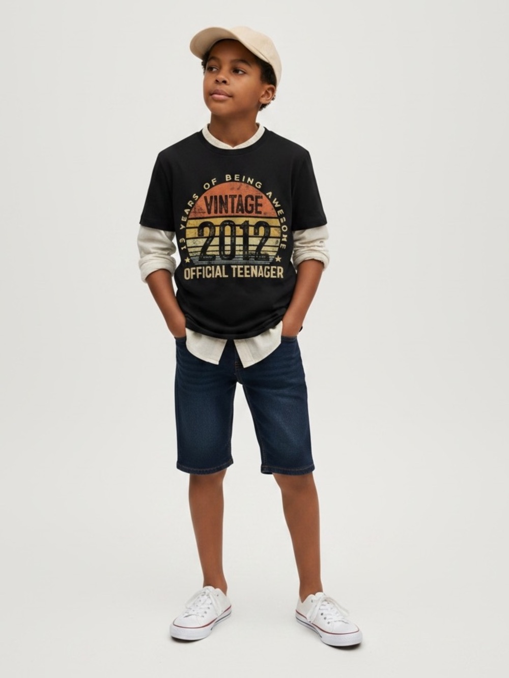 13 Years Old Official Teenager Tee with Sunset Vintage 2012 Graphic•S